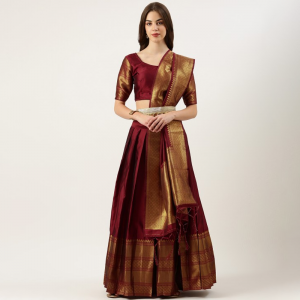 Woven Design Semi-Stitched Lehenga & Unstitched Blouse With Dupatta