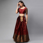 Woven Design Semi-Stitched Lehenga & Unstitched Blouse With Dupatta