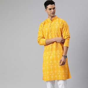 Heritage Motif Cotton Mandarin Collar Long Sleeve