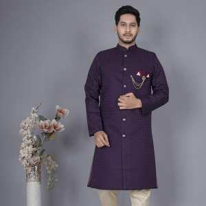 Wine Jacquard Indo Western Royal Occasion Ensemble
