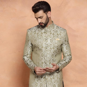 Textured Silk Blend Woven Royal Wedding Ensemble