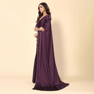 Beads & Stones Satin Saree With Blouse Piece