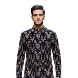Navy Royal Embroidered Wedding Mandarin Collar Ensemble