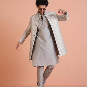 Men's Royal Textured Silk Wedding Sherwani Set